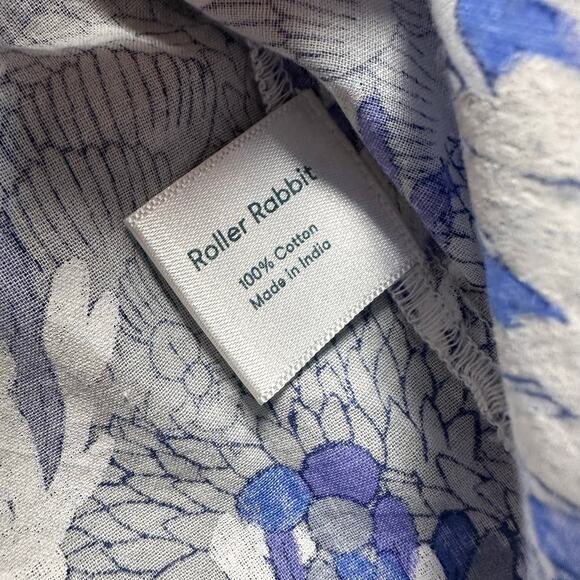 Roller Rabbit Blue and White Leaves Print Blouse XL EUC - Picture 3 of 4